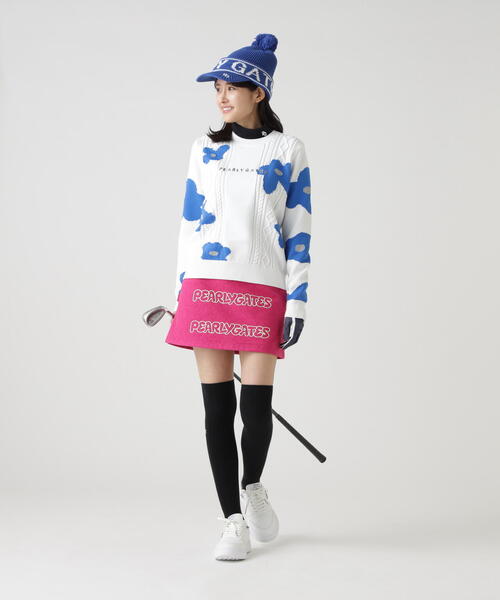 PEARLY GATES】アラン柄×インターシャ クルーネックニットプルオーバー