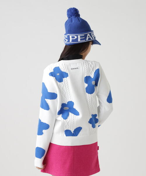 PEARLY GATES】アラン柄×インターシャ クルーネックニットプルオーバー