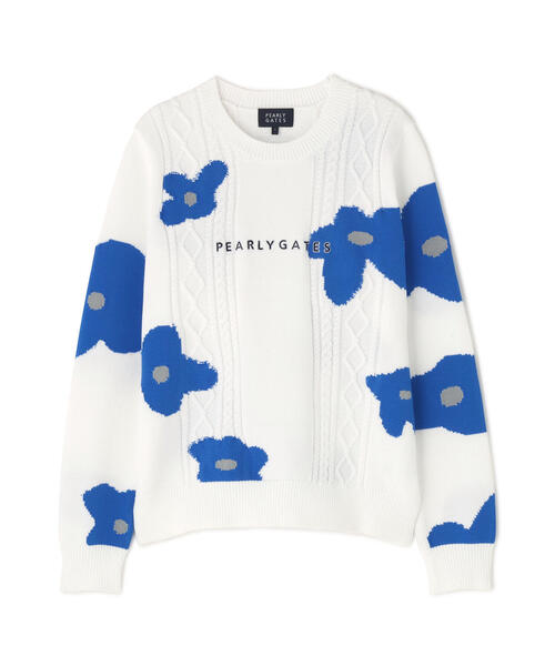 PEARLY GATES】アラン柄×インターシャ クルーネックニットプルオーバー