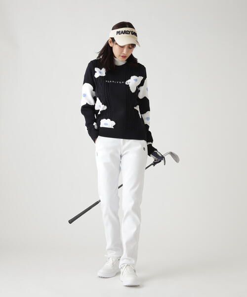 PEARLY GATES】アラン柄×インターシャ クルーネックニットプルオーバー