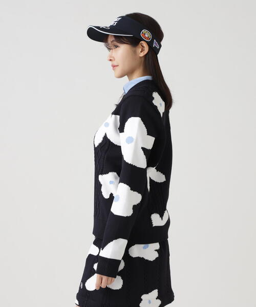 PEARLY GATES】アラン柄×インターシャ クルーネックニットプルオーバー