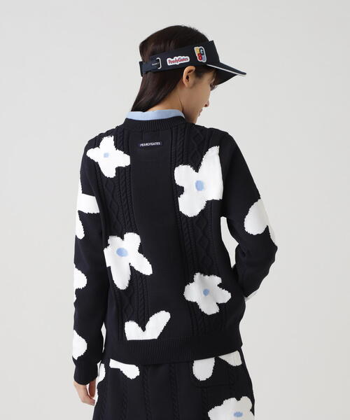 PEARLY GATES】アラン柄×インターシャ クルーネックニットプルオーバー