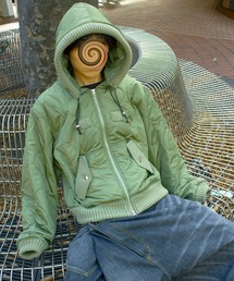 【a2o】リブニットキルティングジップパーカー