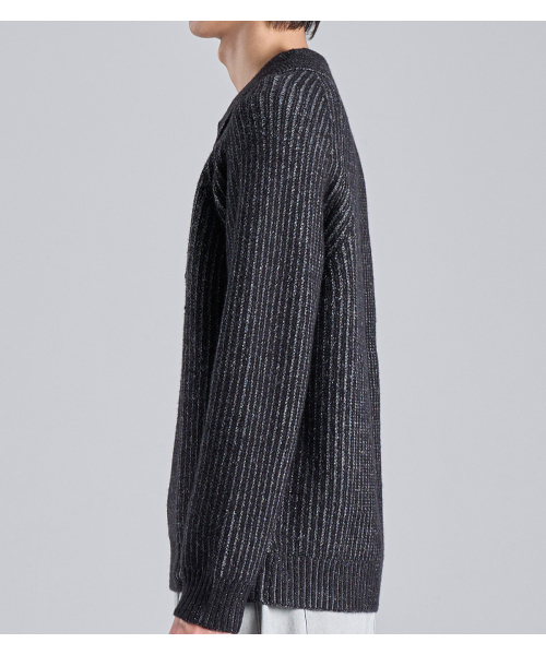 BUTTON SEOUL（ボタンソウル）の「ウールブレンドクラシックハーフジップカラーニット（チャコール）（ニット/セーター・メンズ・その他・MEDIUM/LARGE/X-LARGE）」の4枚目の写真