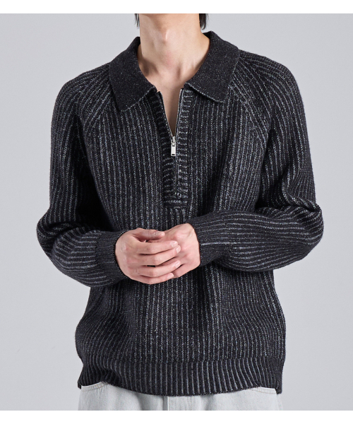 BUTTON SEOUL（ボタンソウル）の「ウールブレンドクラシックハーフジップカラーニット（チャコール）（ニット/セーター・メンズ・その他・MEDIUM/LARGE/X-LARGE）」の8枚目の写真