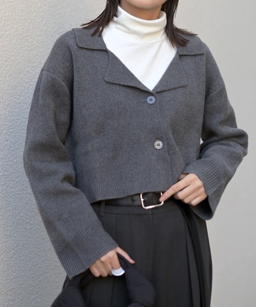 Marient（マリエント）の「テーラーカラーニットPO（ニット/セーター・レディース・グレー/ブラウン・FREE）」の2枚目の写真