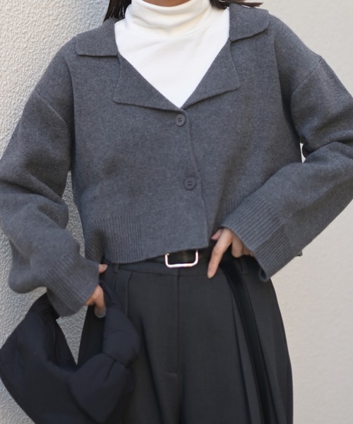 Marient（マリエント）の「テーラーカラーニットPO（ニット/セーター・レディース・グレー/ブラウン・FREE）」の3枚目の写真