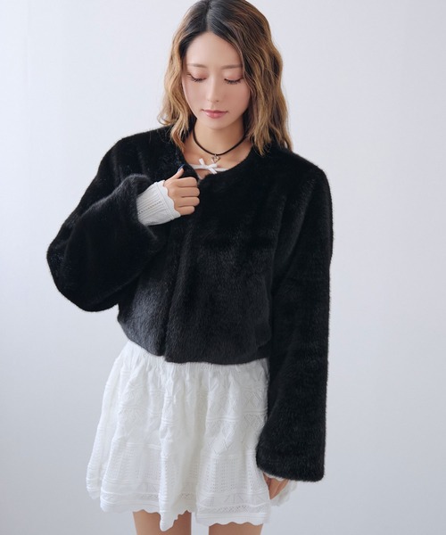フェイクファーティペット付きショートコート【大きいサイズ有り 