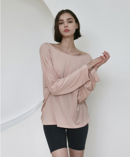 DEVIWEAR（デヴィウェア）の「WAVY ツイストカバーアップ DEVI-T0086-サーモンピンク（Tシャツ/カットソー・レディース・その他・FREE）」の3枚目の写真