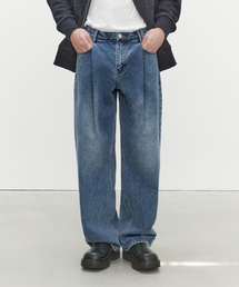 Deep Pleats Wide Jeans DCPT030Blue