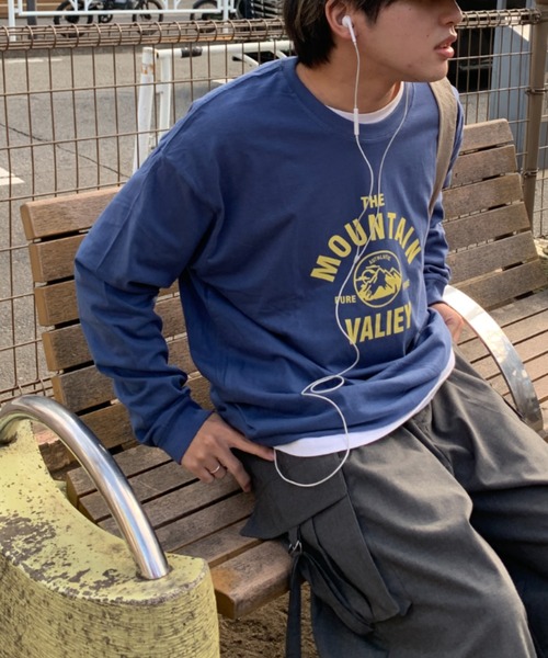 link lot(リンクロット)の「【カラバリ豊富】マウンテンサークル ルーズシルエット フロントロゴ ロンT(Tシャツ/カットソー・メンズ・ブラック/ブルー/ホワイト/ネイビー/ダークグレー/ベージュ・M/L)」の15枚目の写真