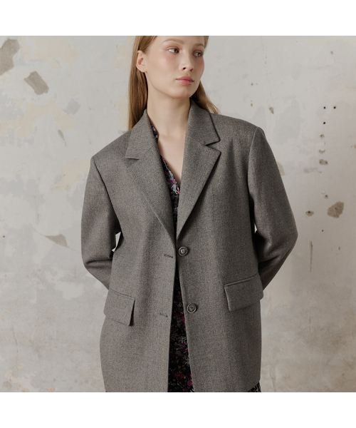 ウールスパン色素ニボーイフィットシングルボタンブレザー_ラウエルオークグレー