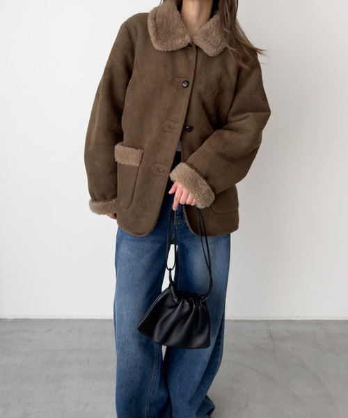 CANAL JEAN(キャナルジーン)の「diggity フェイクムートンジャケット(ムートンコート・レディース・カーキ・ONE SIZE)」の1枚目の写真