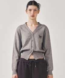 MINI BUTTERFLY SOFT V-CARDIGAN_GRAY BLACK