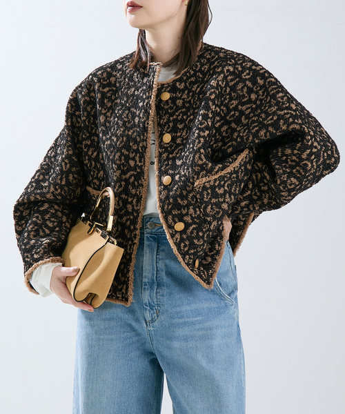 journal standard L'essage(ジャーナルスタンダードレサージュ)の「【SP】GIOLICA LEOPARDドルマンジャケット(ノーカラージャケット・レディース・ブラック・FREE)」の1枚目の写真