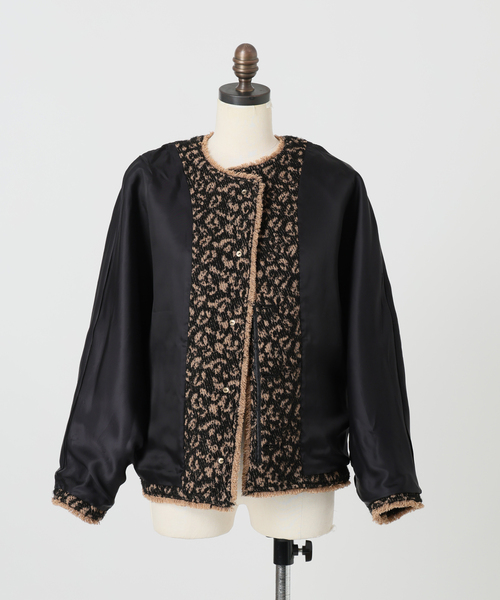 journal standard L'essage(ジャーナルスタンダードレサージュ)の「【SP】GIOLICA LEOPARDドルマンジャケット(ノーカラージャケット・レディース・ブラック・FREE)」の2枚目の写真
