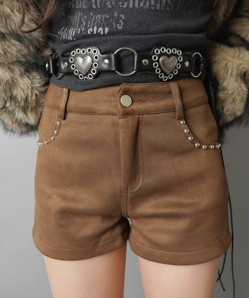 SPINNS（スピンズ）の「ウエスタンムードが今っぽ可愛い★美脚魅せスウェードショーパン（その他パンツ・レディース・ブラック/ブラウン・ONESIZE）」の5枚目の写真