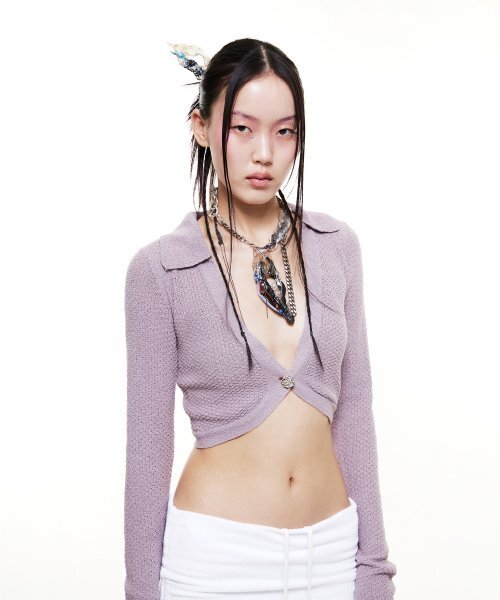 Cropped Boucle Cardigan Mauve