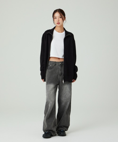 Vini（ヴィニ）の「【Vini】オーバーサイズ ダブルジップ ニット カーディガン（カーディガン/ボレロ・レディース・ベージュ/チャコールグレー/ブラック・MEDIUM/LARGE）」の2枚目の写真