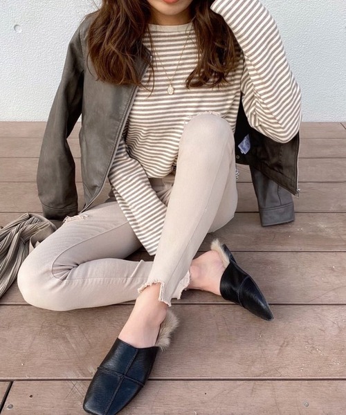 merrylatte(メリーラテ)の「アンバランスヘムストレッチ デニムpt【Primaras】(デニムパンツ・レディース・ブラウン/ブラック/ベージュ・M/S/L)」の3枚目の写真