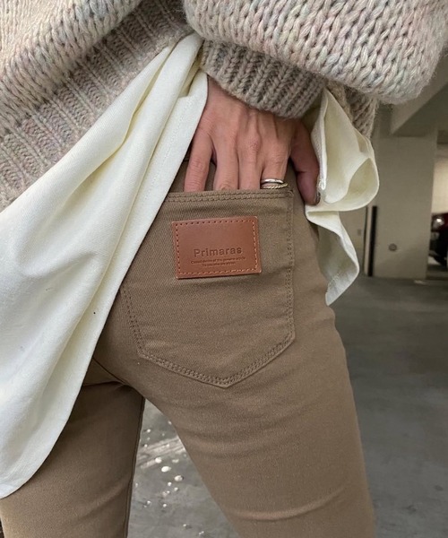 merrylatte(メリーラテ)の「アンバランスヘムストレッチ デニムpt【Primaras】(デニムパンツ・レディース・ブラウン/ブラック/ベージュ・M/S/L)」の2枚目の写真