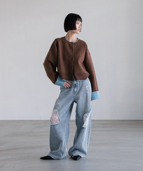 LOWRYS FARM（ローリーズファーム）の「バイカラークルーカーディガン　636133（カーディガン/ボレロ・レディース・ブラウン/アイボリー/ネイビー・FREE）」の11枚目の写真