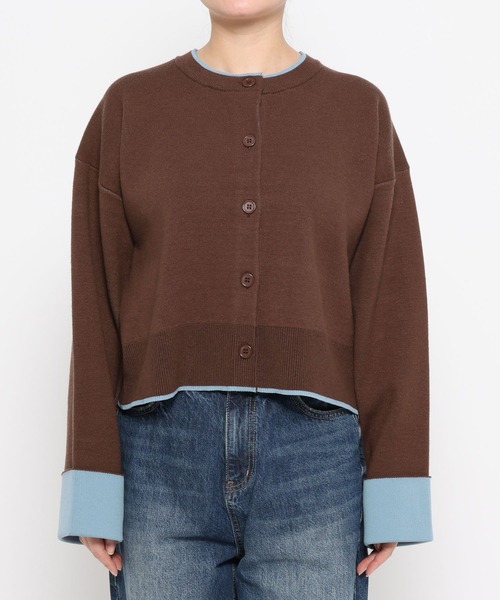 LOWRYS FARM（ローリーズファーム）の「バイカラークルーカーディガン　636133（カーディガン/ボレロ・レディース・ブラウン/アイボリー/ネイビー・FREE）」の15枚目の写真