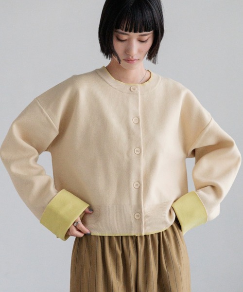 LOWRYS FARM（ローリーズファーム）の「バイカラークルーカーディガン　636133（カーディガン/ボレロ・レディース・ブラウン/アイボリー/ネイビー・FREE）」の8枚目の写真