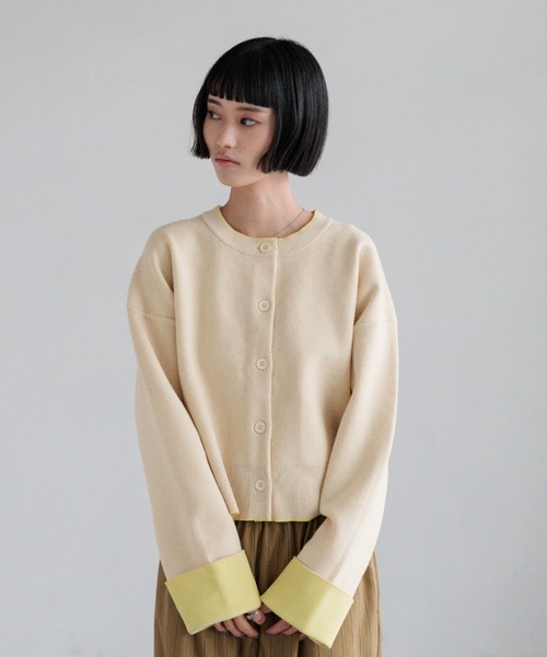 LOWRYS FARM（ローリーズファーム）の「バイカラークルーカーディガン　636133（カーディガン/ボレロ・レディース・ブラウン/アイボリー/ネイビー・FREE）」の7枚目の写真