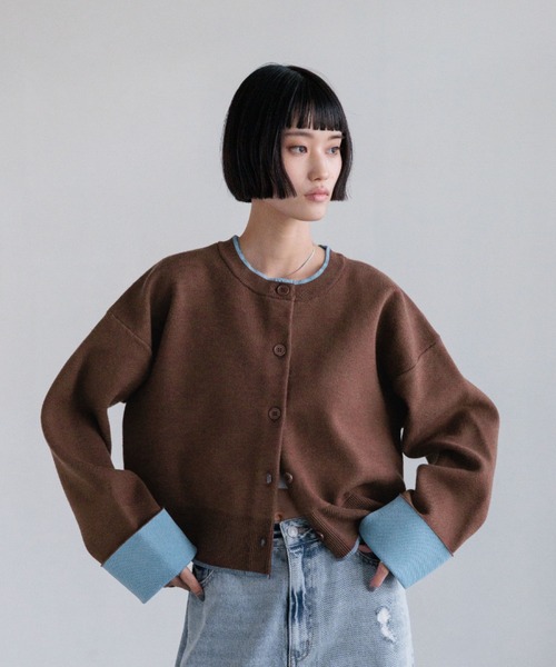 LOWRYS FARM（ローリーズファーム）の「バイカラークルーカーディガン　636133（カーディガン/ボレロ・レディース・ブラウン/アイボリー/ネイビー・FREE）」の13枚目の写真