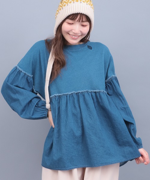 チチカカ(チチカカ)の「デニム×インディゴ天竺プルオーバー(Tシャツ/カットソー・レディース・ネイビー/ブルー・FREE)」の1枚目の写真