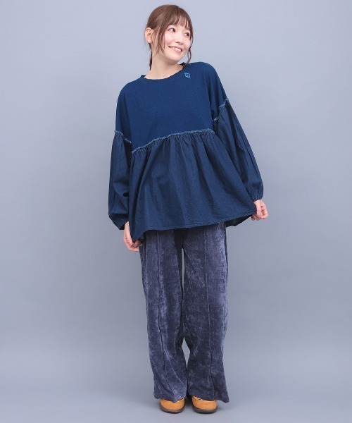 チチカカ(チチカカ)の「デニム×インディゴ天竺プルオーバー(Tシャツ/カットソー・レディース・ネイビー/ブルー・FREE)」の3枚目の写真