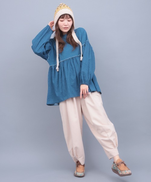 チチカカ(チチカカ)の「デニム×インディゴ天竺プルオーバー(Tシャツ/カットソー・レディース・ネイビー/ブルー・FREE)」の4枚目の写真