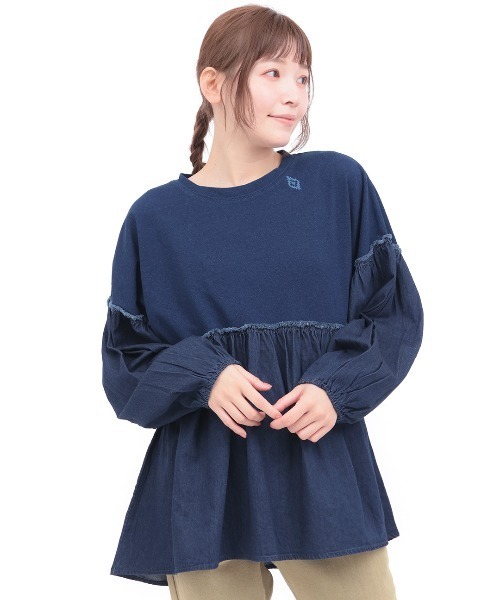 チチカカ(チチカカ)の「デニム×インディゴ天竺プルオーバー(Tシャツ/カットソー・レディース・ネイビー/ブルー・FREE)」の5枚目の写真