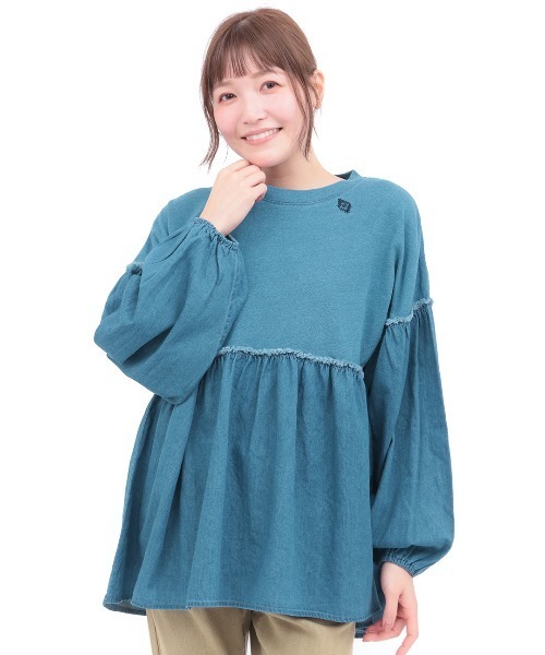 チチカカ(チチカカ)の「デニム×インディゴ天竺プルオーバー(Tシャツ/カットソー・レディース・ネイビー/ブルー・FREE)」の6枚目の写真