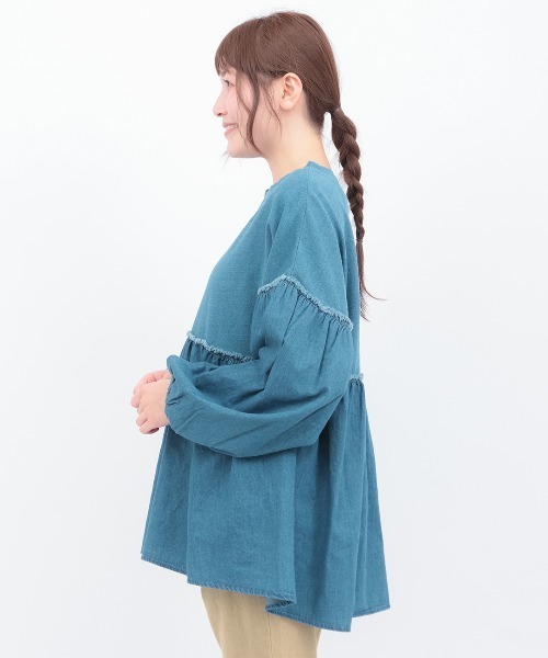チチカカ(チチカカ)の「デニム×インディゴ天竺プルオーバー(Tシャツ/カットソー・レディース・ネイビー/ブルー・FREE)」の7枚目の写真