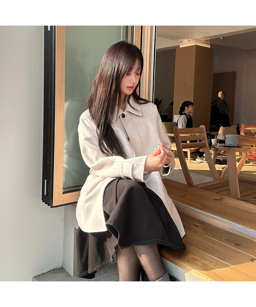 MIND BRIDGE WOMEN（マインドブリッジウーマン）の「[W]ハンドメイドベルト付きハーフコート - 2カラー（チェスターコート・レディース・ダークグレー/オートミール・55/66）」の2枚目の写真