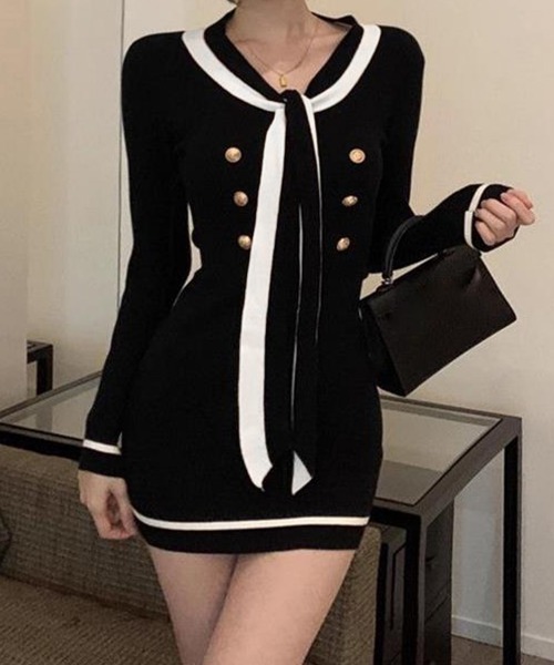 Miniministore(ミニミニストア)の「リボンタイミニワンピース配色ニットドレス(ワンピース・レディース・ブラック/ベージュ・FREE)」の18枚目の写真