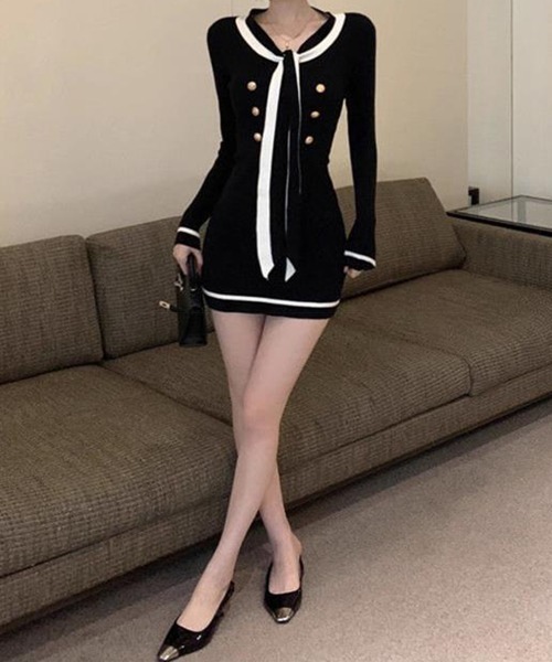 Miniministore(ミニミニストア)の「リボンタイミニワンピース配色ニットドレス(ワンピース・レディース・ブラック/ベージュ・FREE)」の21枚目の写真