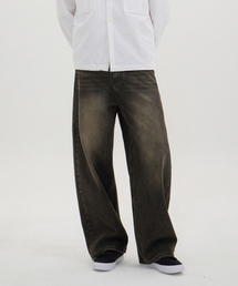 ACSHI（アクシ）の「オールデイソフトバルーンフィットワイドデニムパンツユニセックス（黒青ティン）（デニムパンツ）」