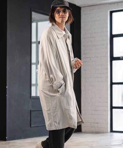 CAMBIO（カンビオ）の「mj11353-Rayon Linen Soutien Collar Shirt Coat シャツコート(S63626cmb)（ステンカラーコート・メンズ・ブラック/ベージュ/キナリ・S/M/L）」の2枚目の写真