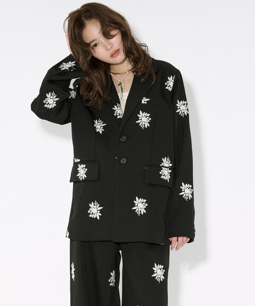 Ezick(エジック)の「Embroidery single jacket 刺繍シングルジャケット(テーラードジャケット・レディース・グレー/ブラック・FREE)」の16枚目の写真