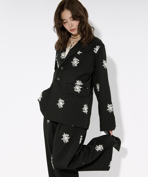 Ezick(エジック)の「Embroidery single jacket 刺繍シングルジャケット(テーラードジャケット・レディース・グレー/ブラック・FREE)」の12枚目の写真