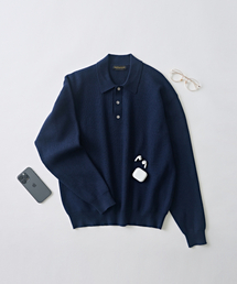 ANALOG MOOD（アナログムード）の「ハチボタンアップカラーニット（ネイビー）（ニット/セーター）」