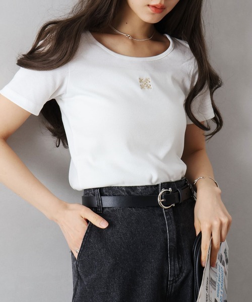 SpRay(スプレイ)の「テレコ刺繍モチーフ Tシャツ(Tシャツ/カットソー・レディース・オフホワイト/ブラック/チャコールグレー/グレー・FREE)」の10枚目の写真