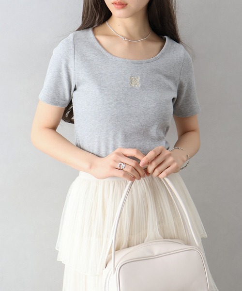 SpRay(スプレイ)の「テレコ刺繍モチーフ Tシャツ(Tシャツ/カットソー・レディース・オフホワイト/ブラック/チャコールグレー/グレー・FREE)」の11枚目の写真