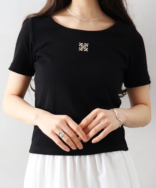 SpRay(スプレイ)の「テレコ刺繍モチーフ Tシャツ(Tシャツ/カットソー・レディース・オフホワイト/ブラック/チャコールグレー/グレー・FREE)」の18枚目の写真