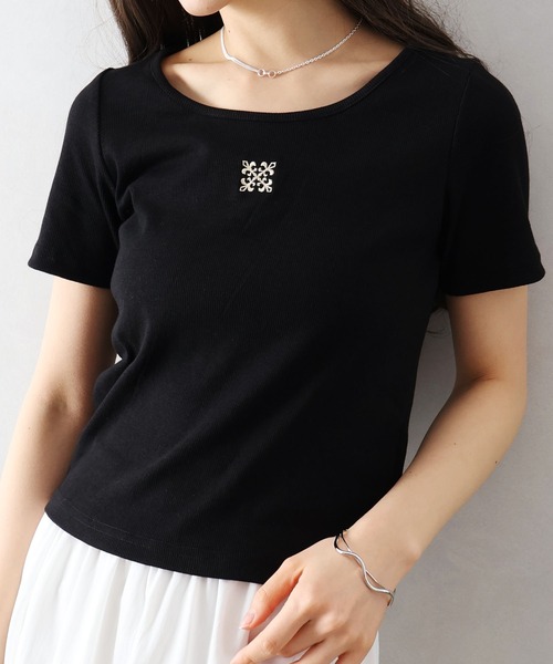 SpRay(スプレイ)の「テレコ刺繍モチーフ Tシャツ(Tシャツ/カットソー・レディース・オフホワイト/ブラック/チャコールグレー/グレー・FREE)」の19枚目の写真