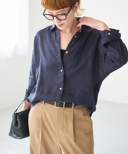 Spick & Span（スピックアンドスパン）の「《程よくすっきりサイズ》 80リネンカシュクール ミディシャツ（シャツ/ブラウス・レディース・サックスブルー/ネイビー/バーガンディー/ホワイト・FREE）」の3枚目の写真