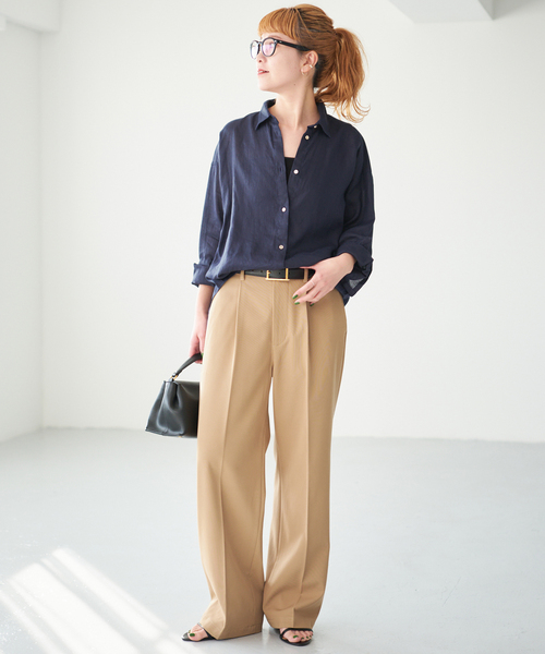 Spick & Span（スピックアンドスパン）の「《程よくすっきりサイズ》 80リネンカシュクール ミディシャツ（シャツ/ブラウス・レディース・サックスブルー/ネイビー/バーガンディー/ホワイト・FREE）」の7枚目の写真